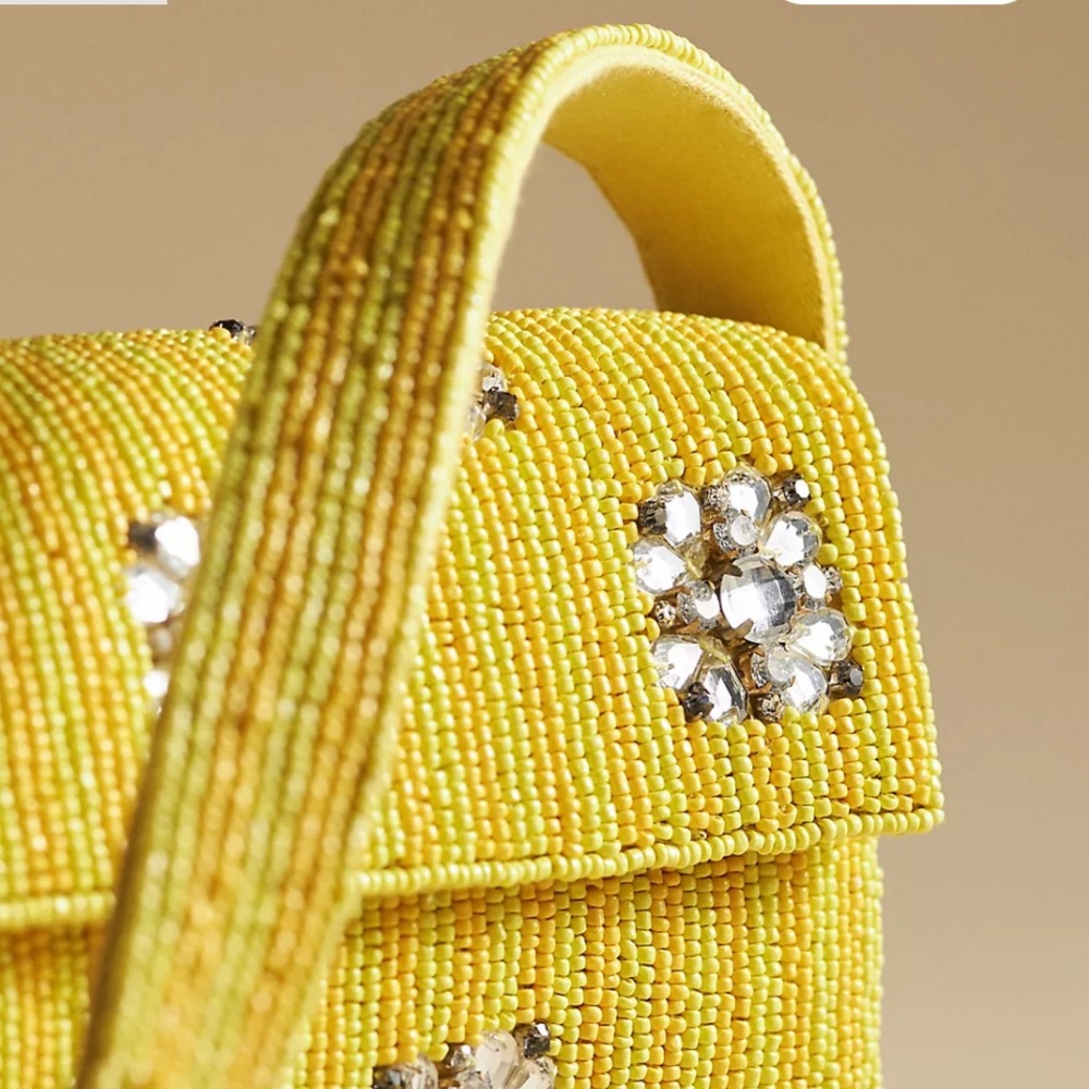 Anthropologie The Fiona Beaded Bag Yellow Geometric - Picture 2 of 9